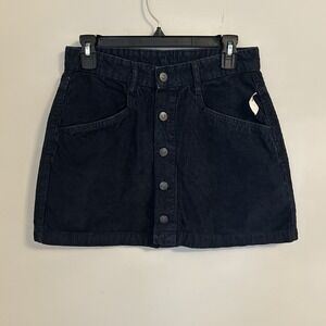 NWT Free People Ray Corduroy Button Front Ebony/Navy Mini Skirt Size 6 High Rise